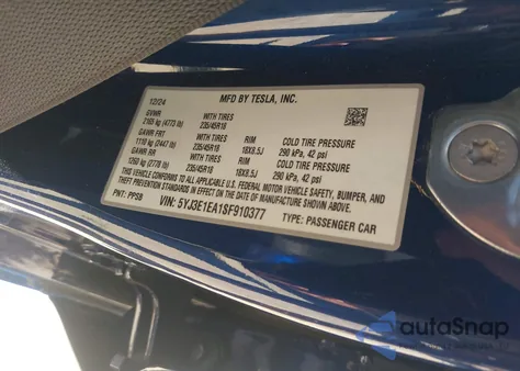 2025 Tesla Model 3 Long Range Rear-Wheel Drive из США, поврежденный, VIN 5YJ3E1EA1SF910377